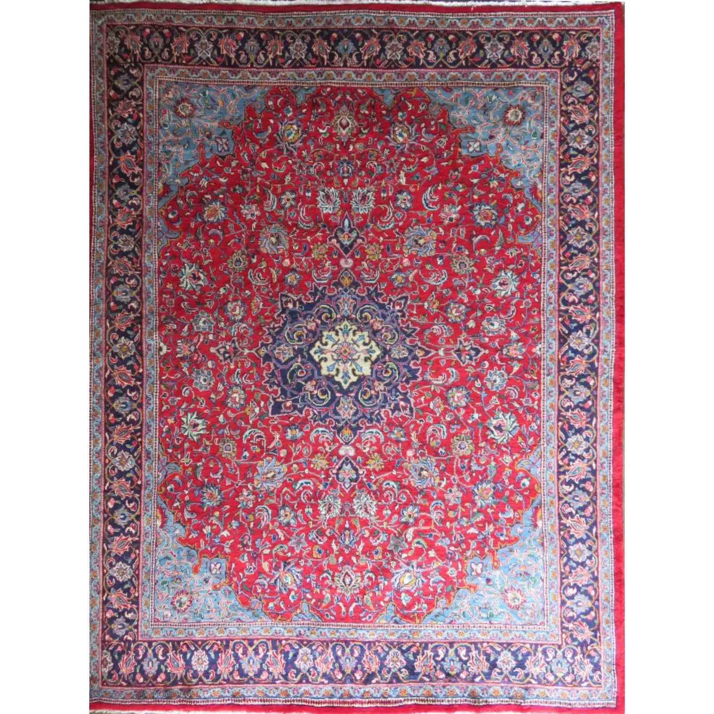 One Of The Kind Hand-Knotted Persian Wool Rug _ Luxurious Vintage Design, 12'8" X 9'8", Artisan Crafted